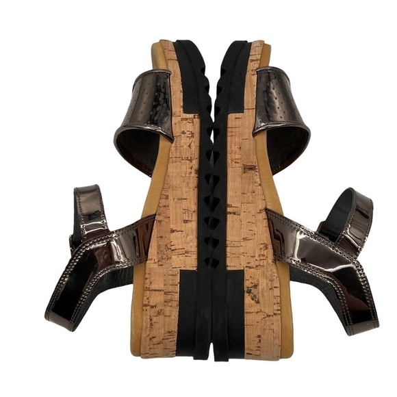 Piampiani Gun Metal And Black Leather Cork Platform Sandals Size 38 Women’s - Picture 7 of 10